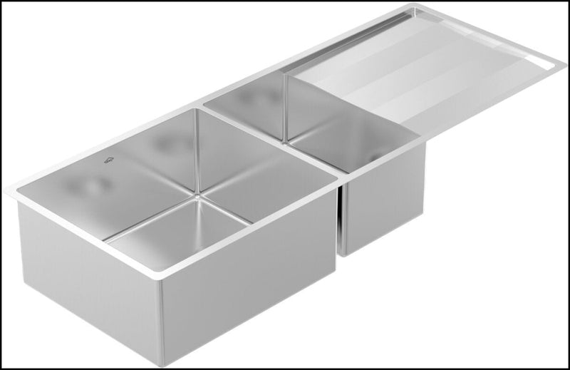 Abey St460Du Lugano 1 And 3/4 Bowl Undermount Sink With Drainer Top Mounted Kitchen Sinks