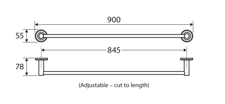 Fienza Axle Single Towel Rail 900mm 83101GM - Gunmetal Grey