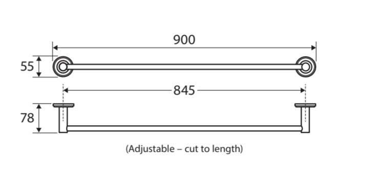 Fienza Axle Single Towel Rail 900mm 83101MB - Matte Black
