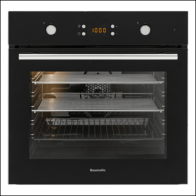 Baumatic Bo7C European Made Black Glass Electric Oven - 10Amp Plug Connection Oven