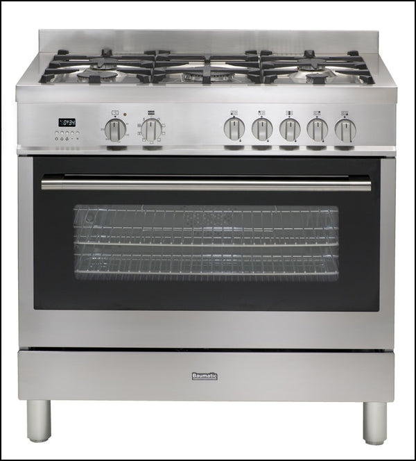 Baumatic Italian Made Bau95Eg Stainless Steel 90Cm Dual Fuel Freestanding Stove Stoves