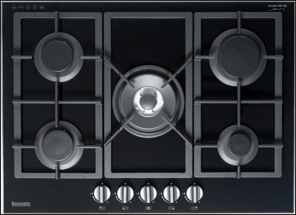 Baumatic Studio Solari Bsgh75 5 Burner Gas On Glass Cooktop