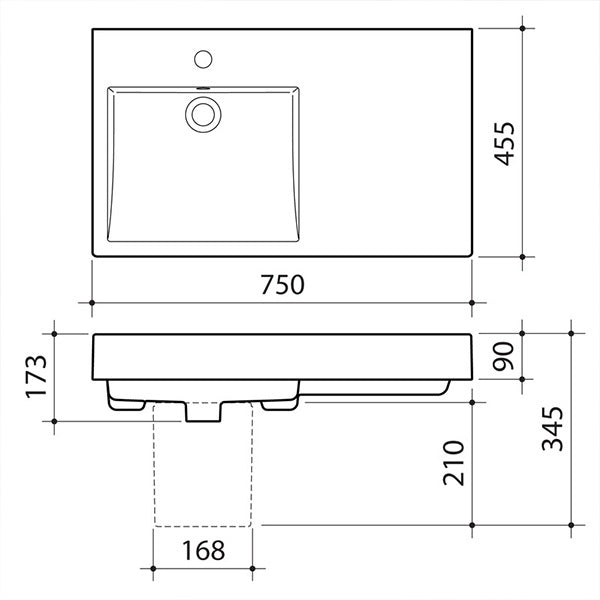Caroma Liano Nexus 750mm RHS Shelf Wall Basin 665405W 665415W