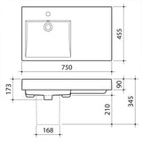 Caroma Liano Nexus 750mm RHS Shelf Wall Basin 665405W 665415W