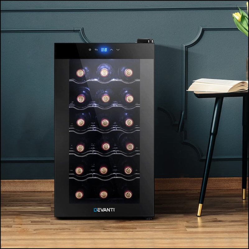 Devanti Wine Cooler 18 Bottles Glass Door Beverage Thermoelectric Fridge Black Fridges
