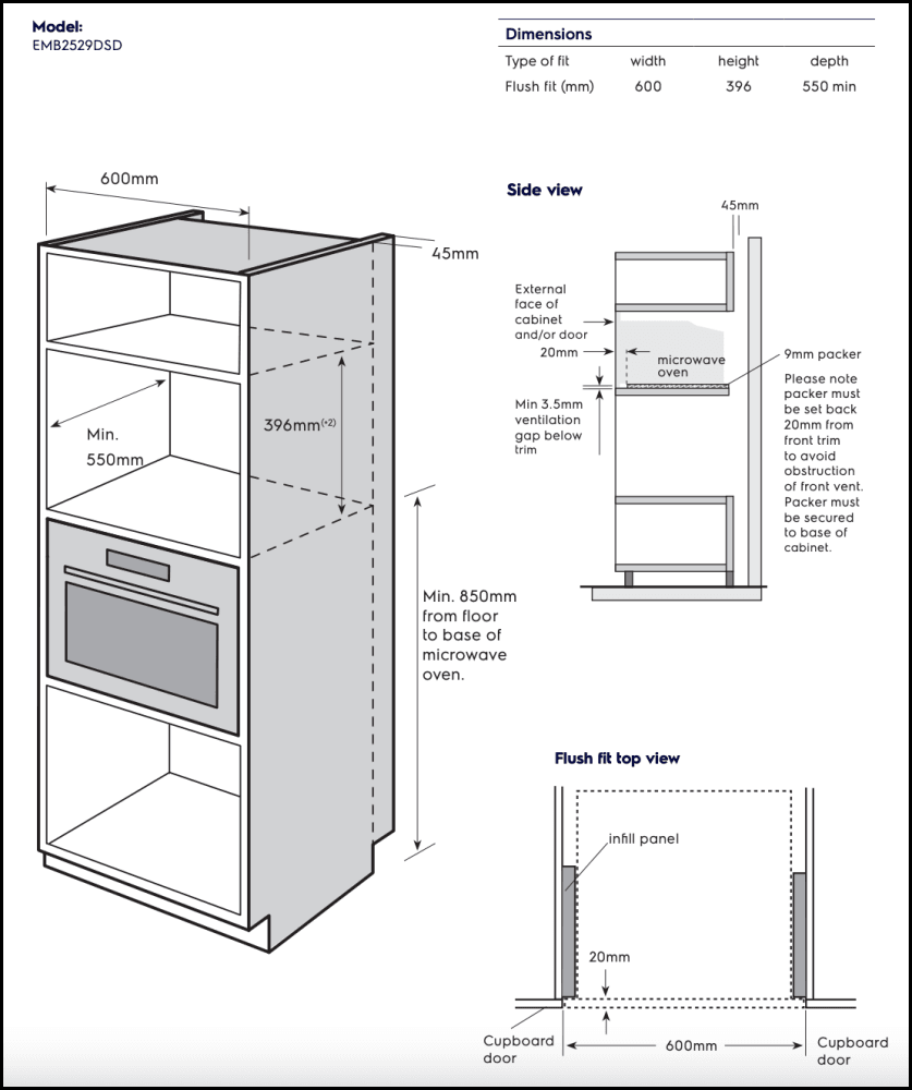 Electrolux EMB2529DSD Compact Builtin Combination Microwave Oven El