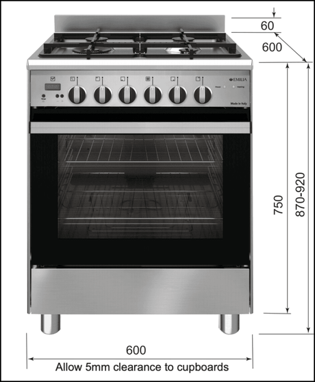 Emilia Em664Gg 60Cm Italian Made Stainless Steel Gas Stove