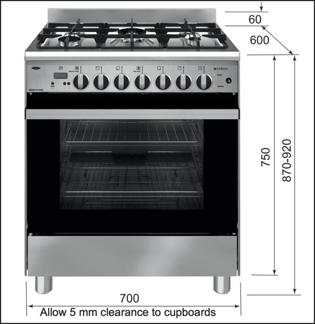 Emilia Em765Dop 70Cm Italian Made Stainless Steel Gas Stove