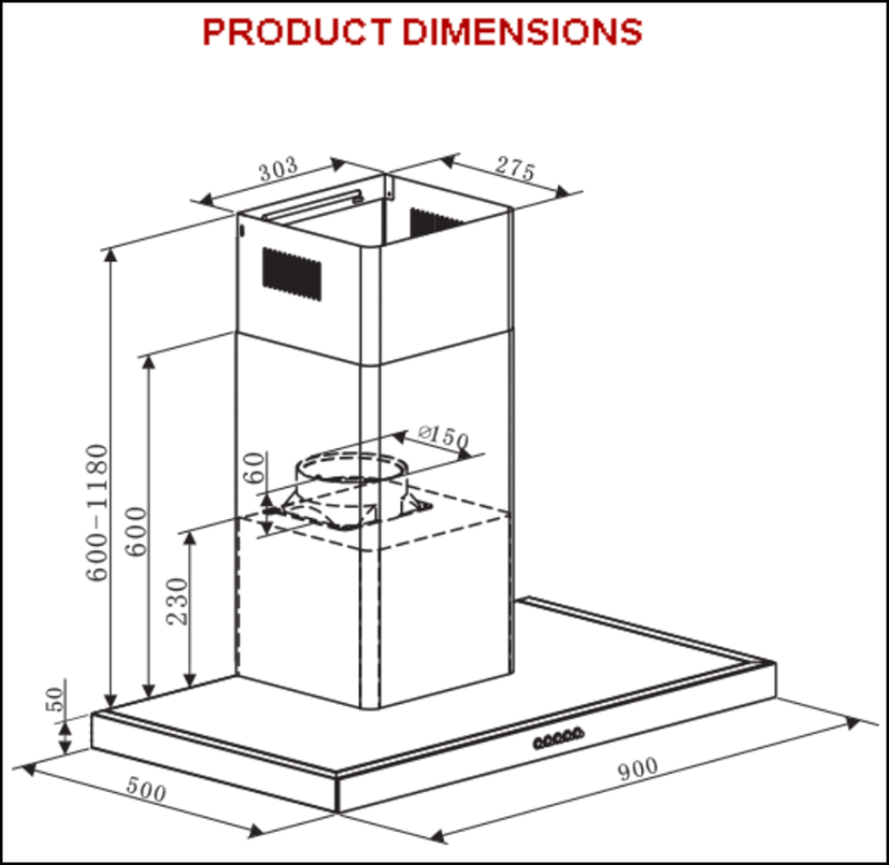 Euro Appliances Ea90Strs 90Cm Straight Touch Control Canopy Rangehoods