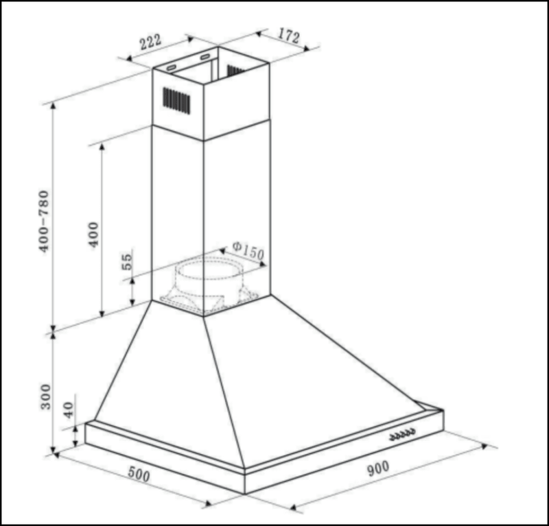 Euro Appliances Ebb900Bk3R 90Cm Black Finish Alfresco Canopy With Remote - 1000M3/Hr Special Order