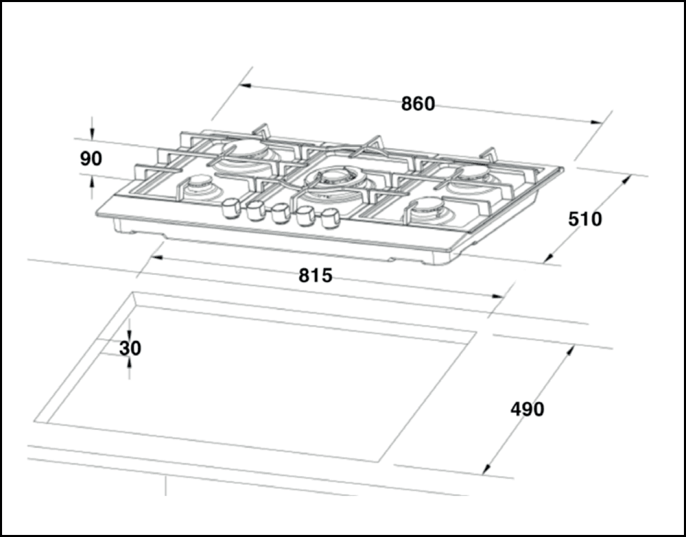 Euro Appliances Ect900Gbk 90Cm 5 Burner Gas On Glass Cooktop - Ex Display