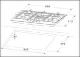 Euro Appliances Ect900Gbk2 90Cm 5 Burner Gas On Glass Cooktop