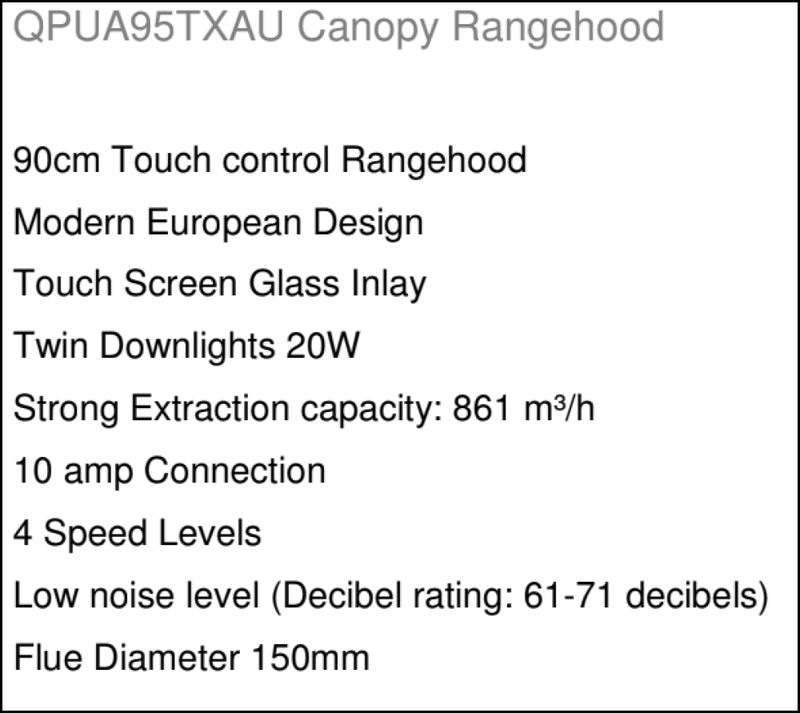 Euro Appliances Qpua95Txau Fratelli Onofri 90Cm Straight Canopy Rangehoods
