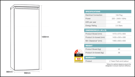 Euromaid Euf242W 246L Upright Fridge Fridges -