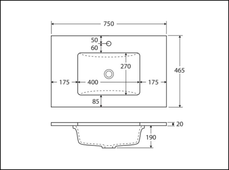 Fienza 750Mm Sc75H Crystal Pure Undermount Stone Top Manu Wall Hung Vanity Unit White - Special