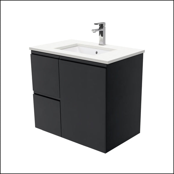 Fienza 750Mm Sc75Zbl Crystal Pure Undermount Stone Top Fingerpull Wall Hung Vanity Unit Left Drawers