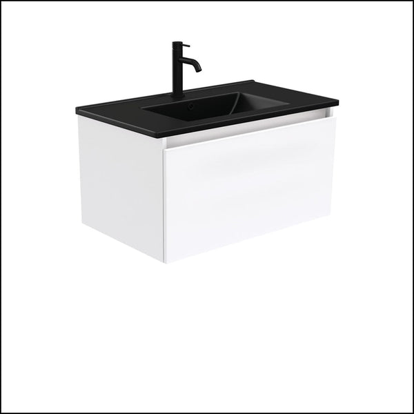 Fienza 750Mm Tclb75H Dolce Matte Black Manu Wall Hung Vanity White - Special Order Units