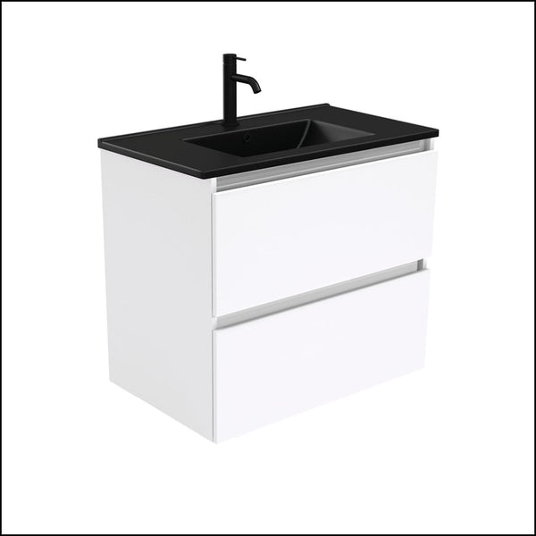 Fienza 750Mm Tclb75Q Dolce Matte Black Quest Wall Hung Vanity White - Special Order Units