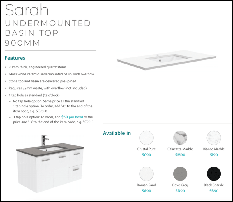 Fienza 900Mm Sc90Skl Crystal Pure Undermount Stone Top Edge Scandi Oak Vanity Unit On Kickboard Left