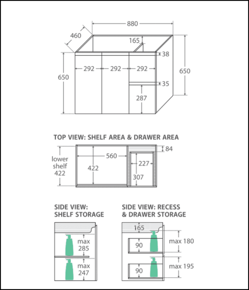 Fienza 900Mm Sc90Sl Crystal Pure Undermount Stone Top Edge Scandi Oak Wall Hung Vanity Unit Left