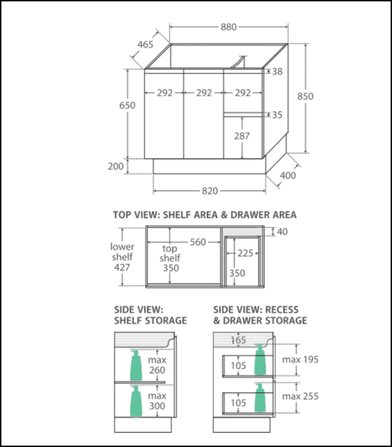 Fienza 900Mm Sc90Zkl Crystal Pure Undermount Stone Top Fingerpull Vanity Unit With Kickboard Satin