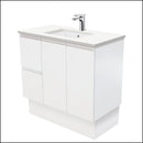 Fienza 900Mm Sc90Zkl Crystal Pure Undermount Stone Top Fingerpull Vanity Unit With Kickboard Satin