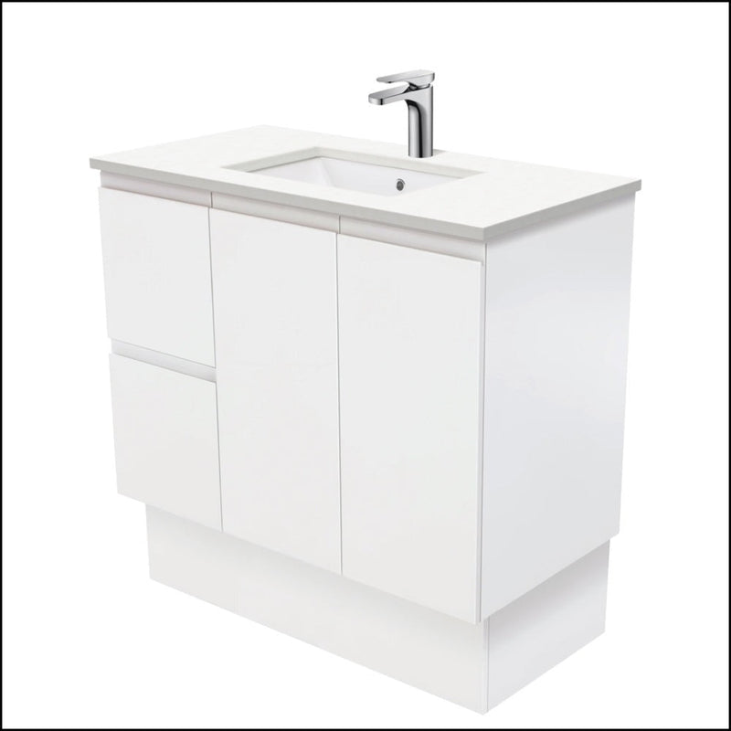 Fienza 900Mm Sc90Zkl Crystal Pure Undermount Stone Top Fingerpull Vanity Unit With Kickboard Satin