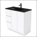 Fienza 900Mm Tclb90Cl Dolce Matte Black Fingerpull Gloss White Vanity On Kickboard Left Drawers -