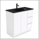 Fienza 900Mm Tclb90Cr Dolce Matte Black Fingerpull Gloss White Vanity On Kickboard Right Drawers -