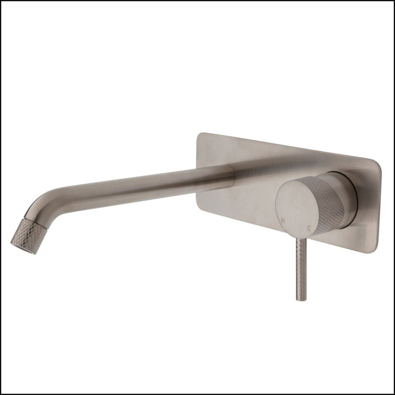 Fienza Axle Wall Basin/Bath Mixer Set Brushed Nickel Soft Square Plate 200Mm Outlet 231106Bn-200
