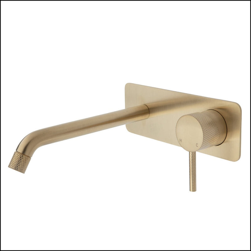 Fienza Axle Wall Basin/Bath Mixer Set Urban Brass Soft Square Plate 200Mm Outlet 231106Ub-200