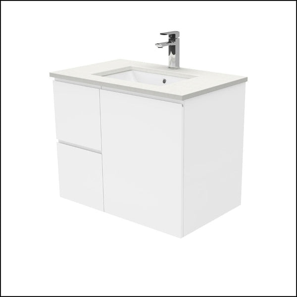 Fienza Crystal Pure 750Mm Sc75Zl Undermount Stone Top Wall Hung Vanity Unit Fingerpull Left Drawers