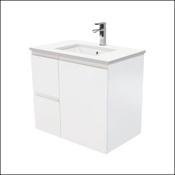 Fienza Crystal Pure 750Mm Sc75Zl Undermount Stone Top Wall Hung Vanity Unit Fingerpull Left Drawers