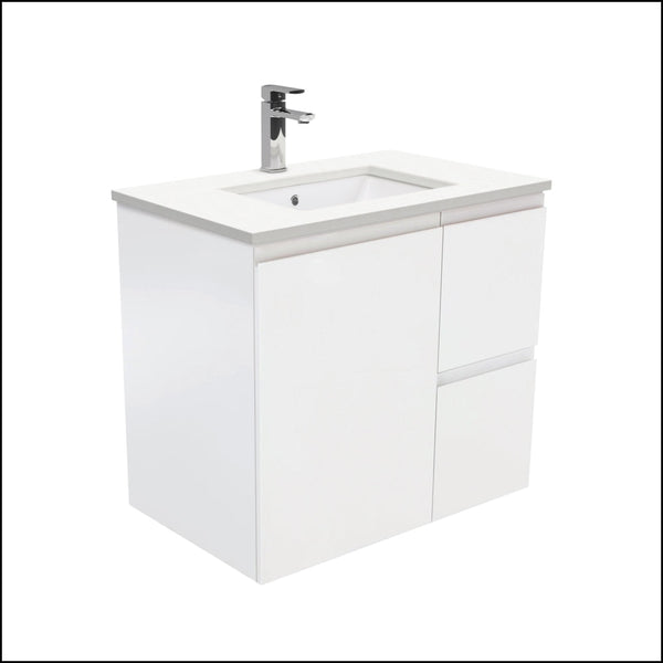 Fienza Crystal Pure 750Mm Sc75Zr Undermount Stone Top Wall Hung Vanity Unit Fingerpull Right Drawers