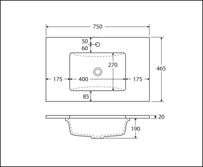 Fienza Crystal Pure 750Mm Sc75Zr Undermount Stone Top Wall Hung Vanity Unit Fingerpull Right Drawers