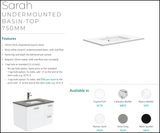 Fienza Crystal Pure Sc75Cl 750Mm Undermount Stone Top Fingerpull Vanity Unit With Kickboard Left