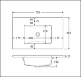 Fienza Crystal Pure Sc75Fr 750Mm Undermount Stone Top Fingerpull Wall Hung Vanity Unit Right Drawers