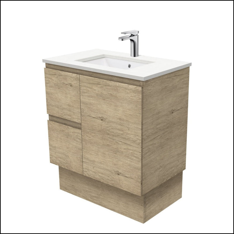 Fienza Crystal Pure Sc75Skl 750Mm Undermount Stone Top Vanity Unit Edge Scandi Oak Left Drawers With