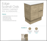 Fienza Crystal Pure Sc75Skr 750Mm Undermount Stone Top Vanity Unit Edge Scandi Oak Right Drawers