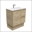 Fienza Crystal Pure Sc75Skr 750Mm Undermount Stone Top Vanity Unit Edge Scandi Oak Right Drawers