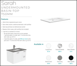 Fienza Crystal Pure Sc75Skr 750Mm Undermount Stone Top Vanity Unit Edge Scandi Oak Right Drawers