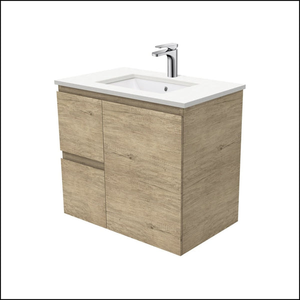 Fienza Crystal Pure Sc75Sl 750Mm Undermount Stone Top Edge Scandi Oak Wall Hung Vanity Unit Left