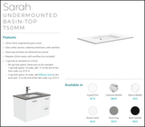 Fienza Crystal Pure Sc75Xl 750Mm Undermount Stone Top Edge Industrial Wall Hung Vanity Unit Left