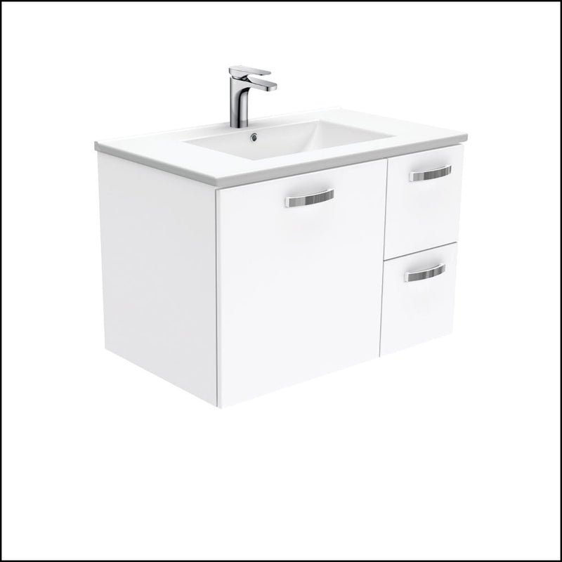 Fienza Dolce Ceramic Tcl75Jr 750Mm White Wall Hung Vanity With Handles Right Hand Drawers - Special