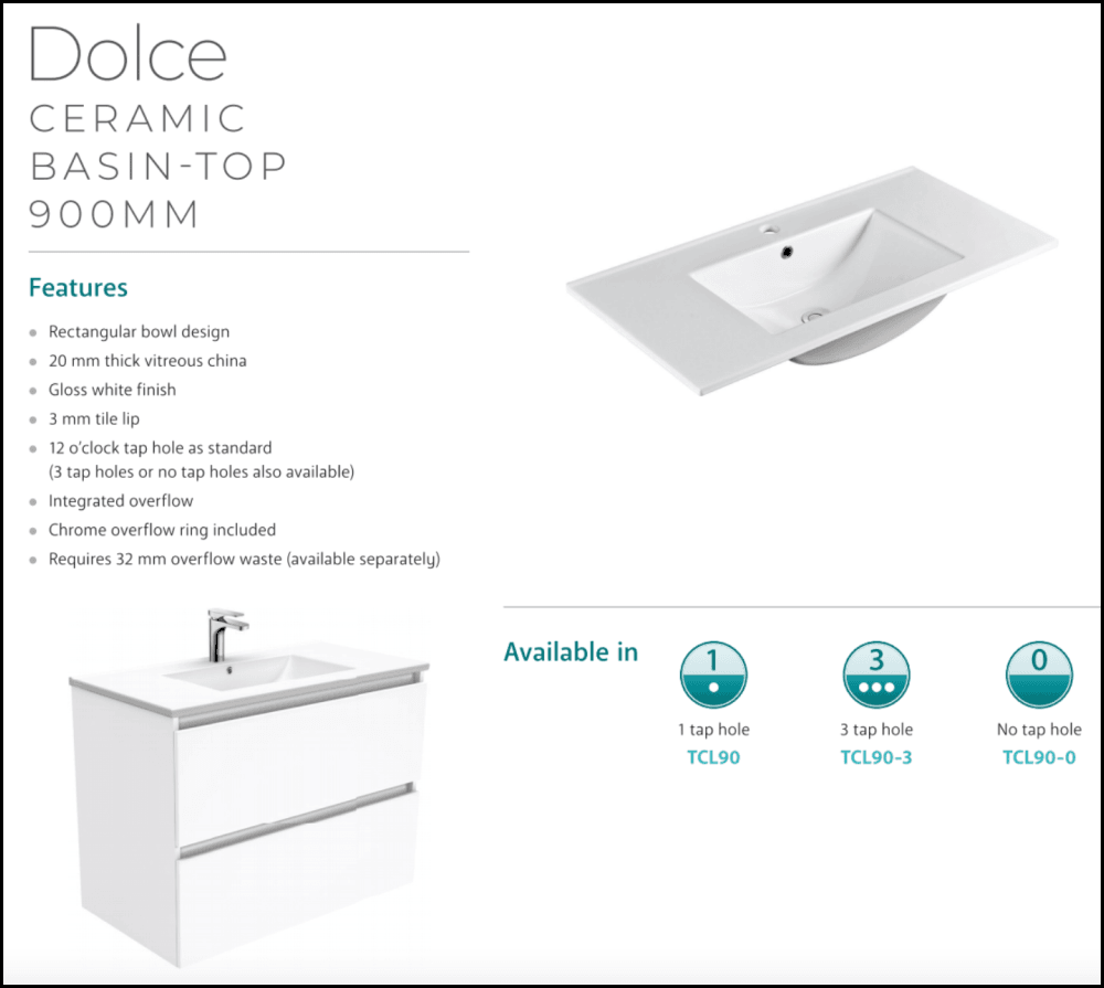 Fienza Dolce Edge Tcl90Skl 900Mm Scandi Oak Vanity With Kickboard Left Drawers - Special Order Units