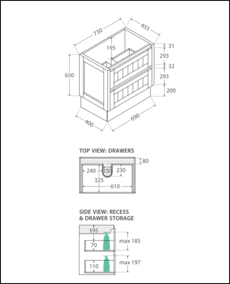 Fienza Dolce Hampton 750Mm Tcl75Tk White Vanity Unit On Kickboard - Special Order Units