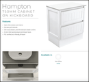 Fienza Dolce Hampton 750Mm Tcl75Tk White Vanity Unit On Kickboard - Special Order Units