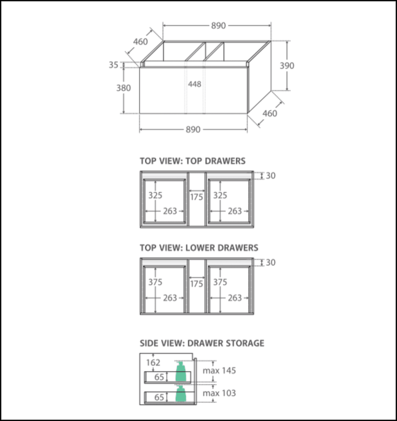 Fienza Dolce Manu Tcl90H 900Mm White Wall Hung Vanity Unit - Special Order Units