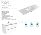 Fienza Dolce Tcl120Nkw 1200Mm Vanity With Kicker White - Special Order Units
