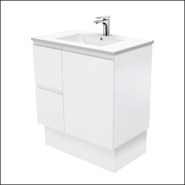 Fienza Dolce Tcl75Zkl Fingerpull Matte White 750Mm Vanity With Kickboard Left Drawers - Special